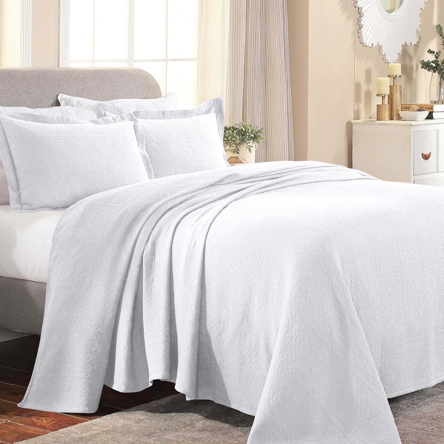 Superior Cotton Fleur De Lis Bedspread Set Full White 1
