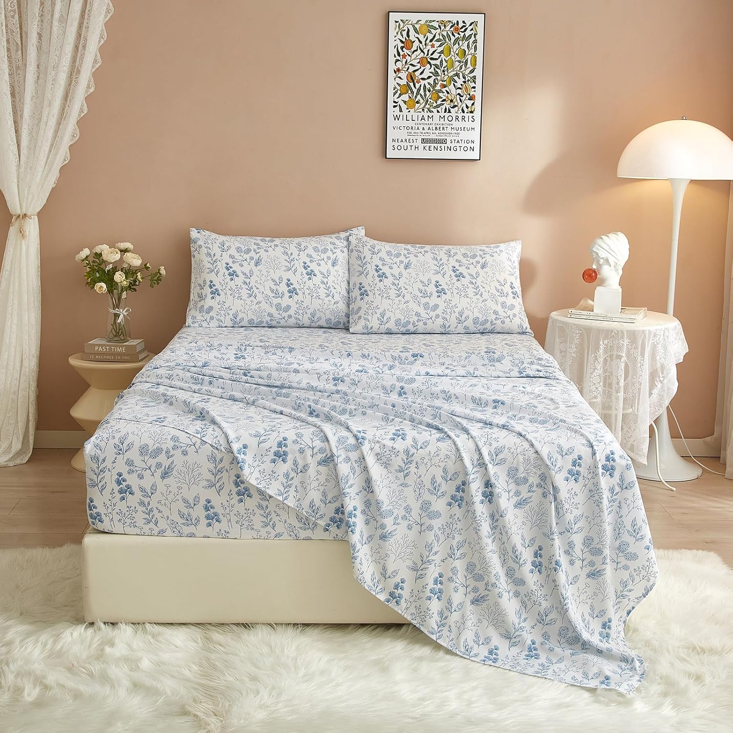 LifeTB California King Floral Sheets Set 4 Piece 1