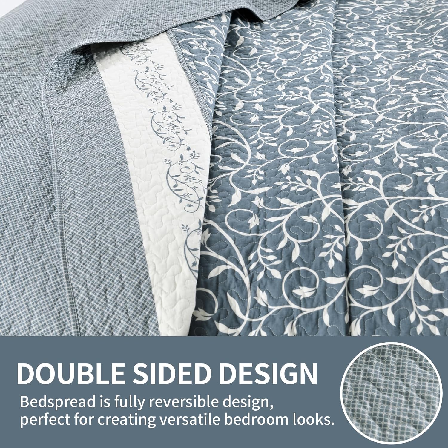 SahSahCasa 120x120 Cal King Reversible Bedspread Set 1