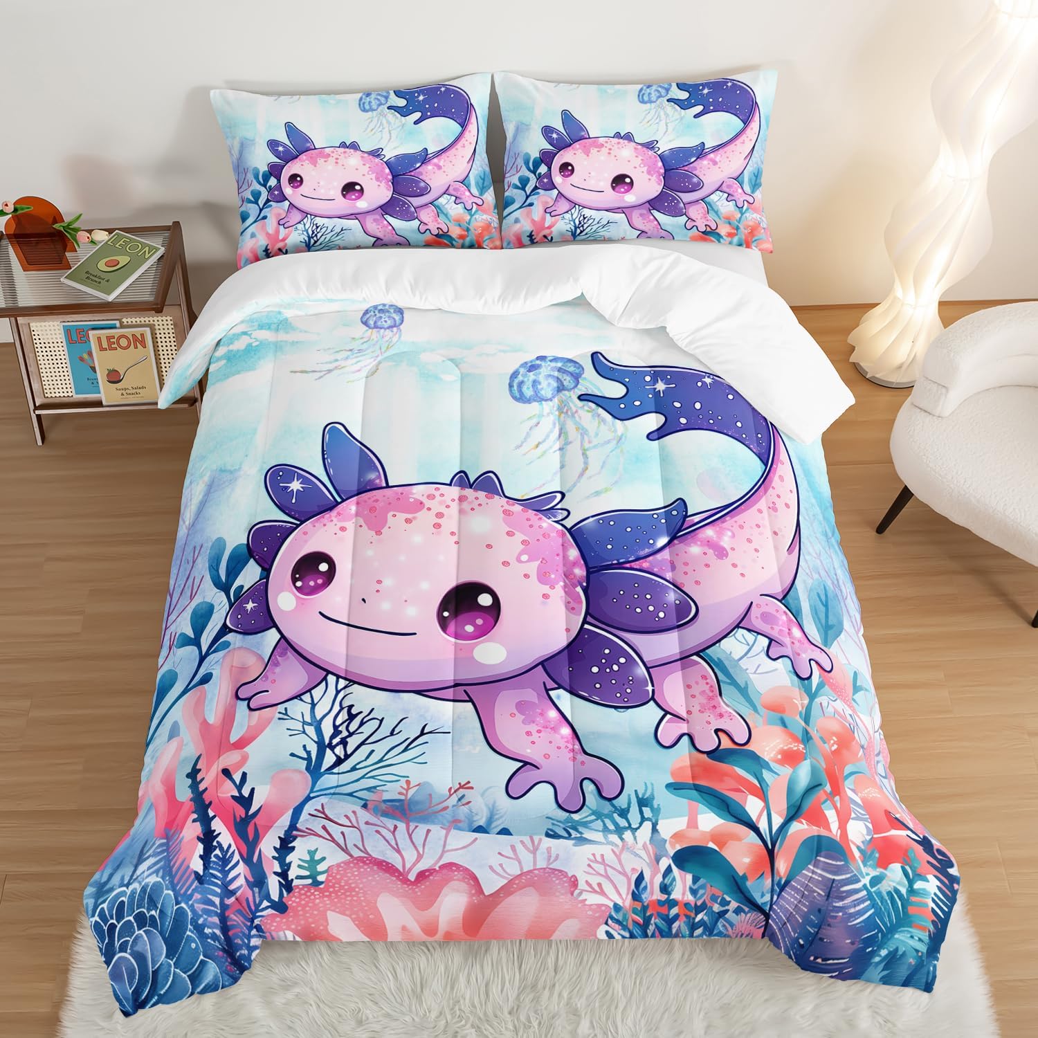 Cute Axolotl Comforter Set Twin Size