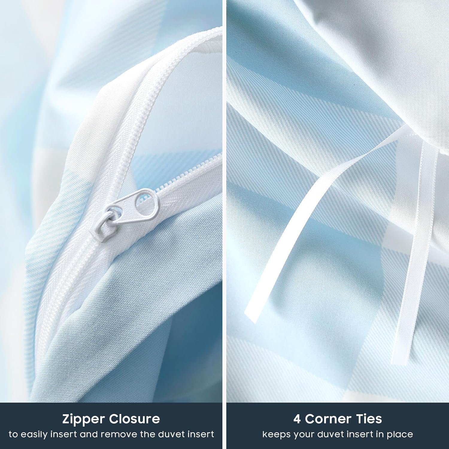 Wake In Cloud - Gingham Duvet Cover Set Light Blue White TwinTwin XL