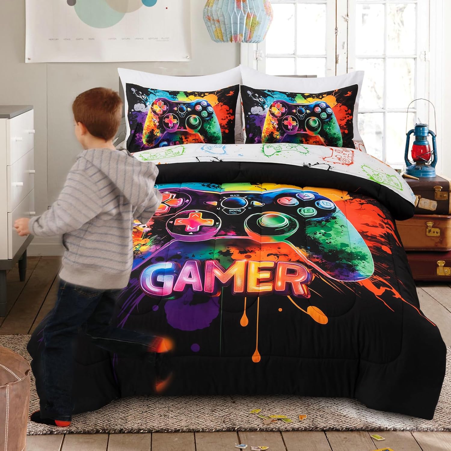 A Nice Night Boys Twin Size Game Console Comforter Set