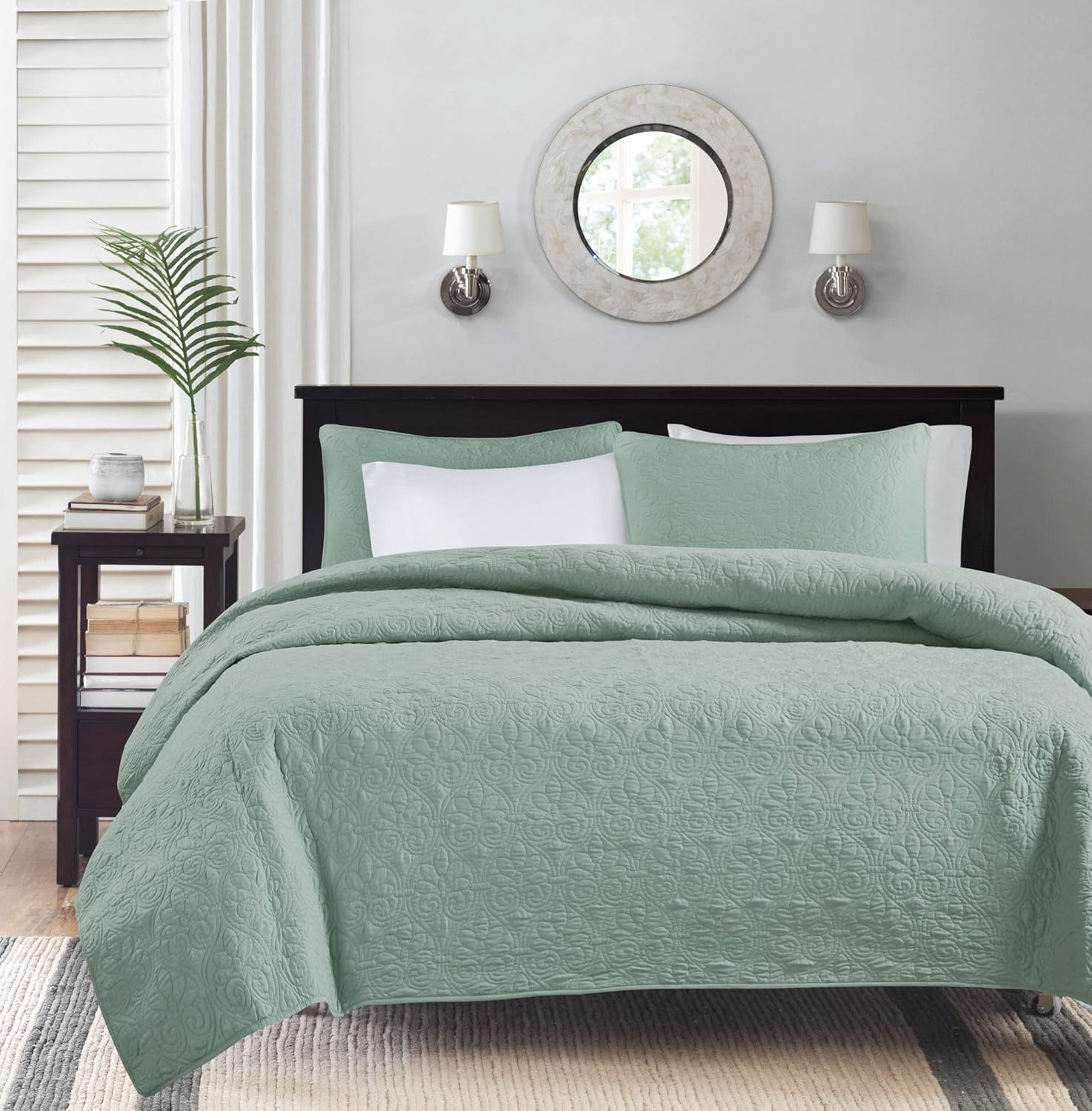Madison Park Quebec Dusty Pale Seafoam 3-Piece Quilted King Coverlet Set