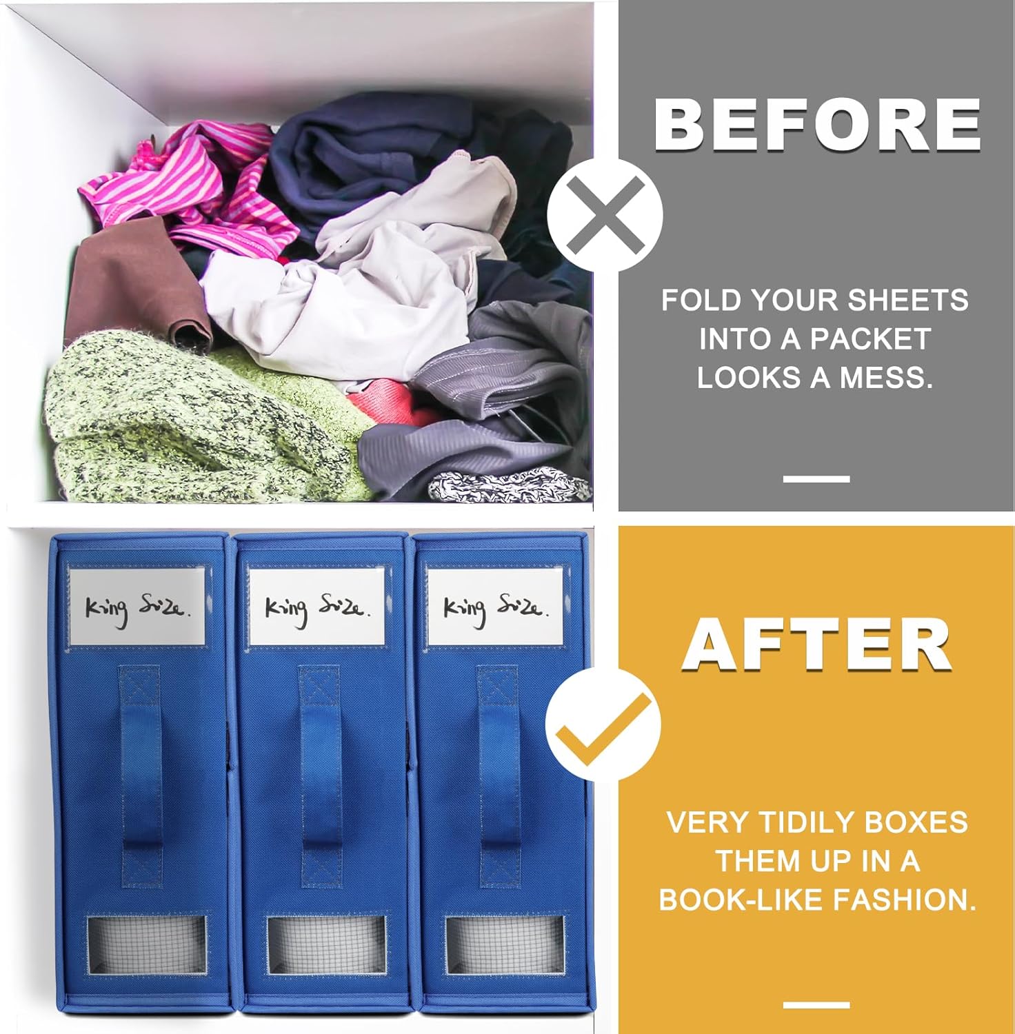 CosyBreeze 4 Pack Bed Sheet Organizer with Zipper and Label Cards