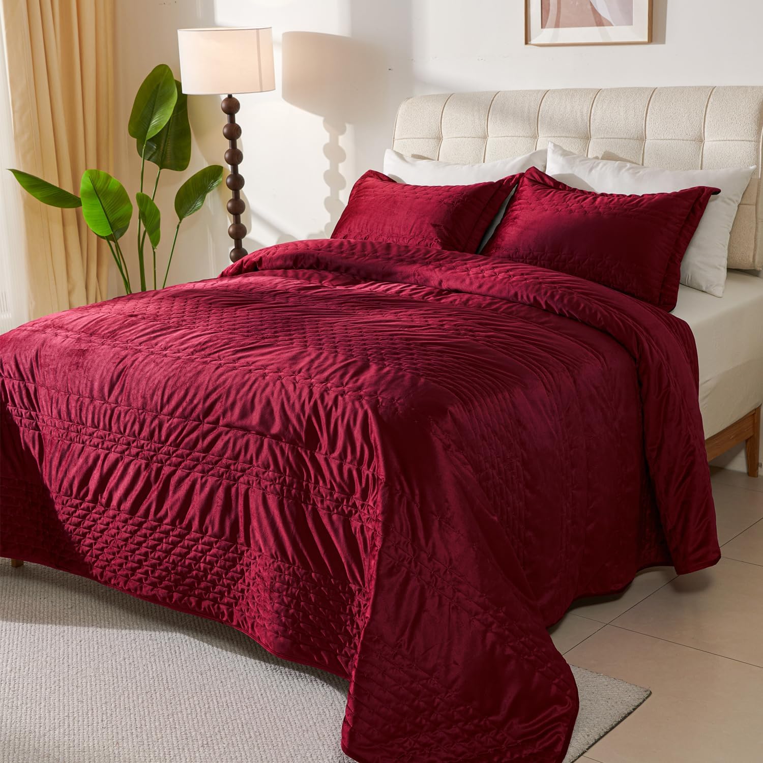 EVENHUG Velvet Quilt Set Queen Size