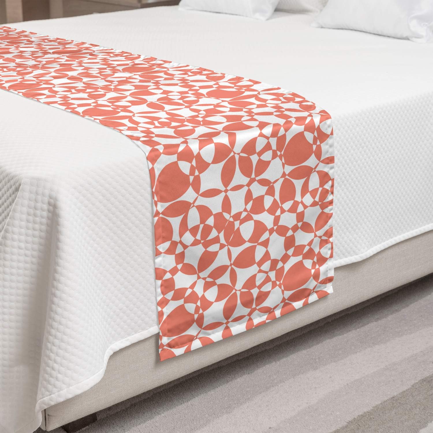Ambesonne Abstract Bed Runner Queen Size Salmon and White