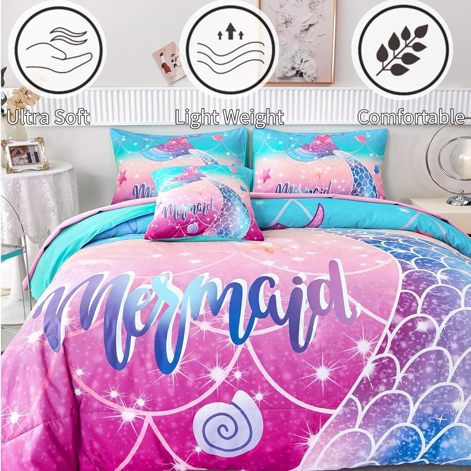 RYNGHIPY Mermaid 6Pcs Comforter Set Twin Size