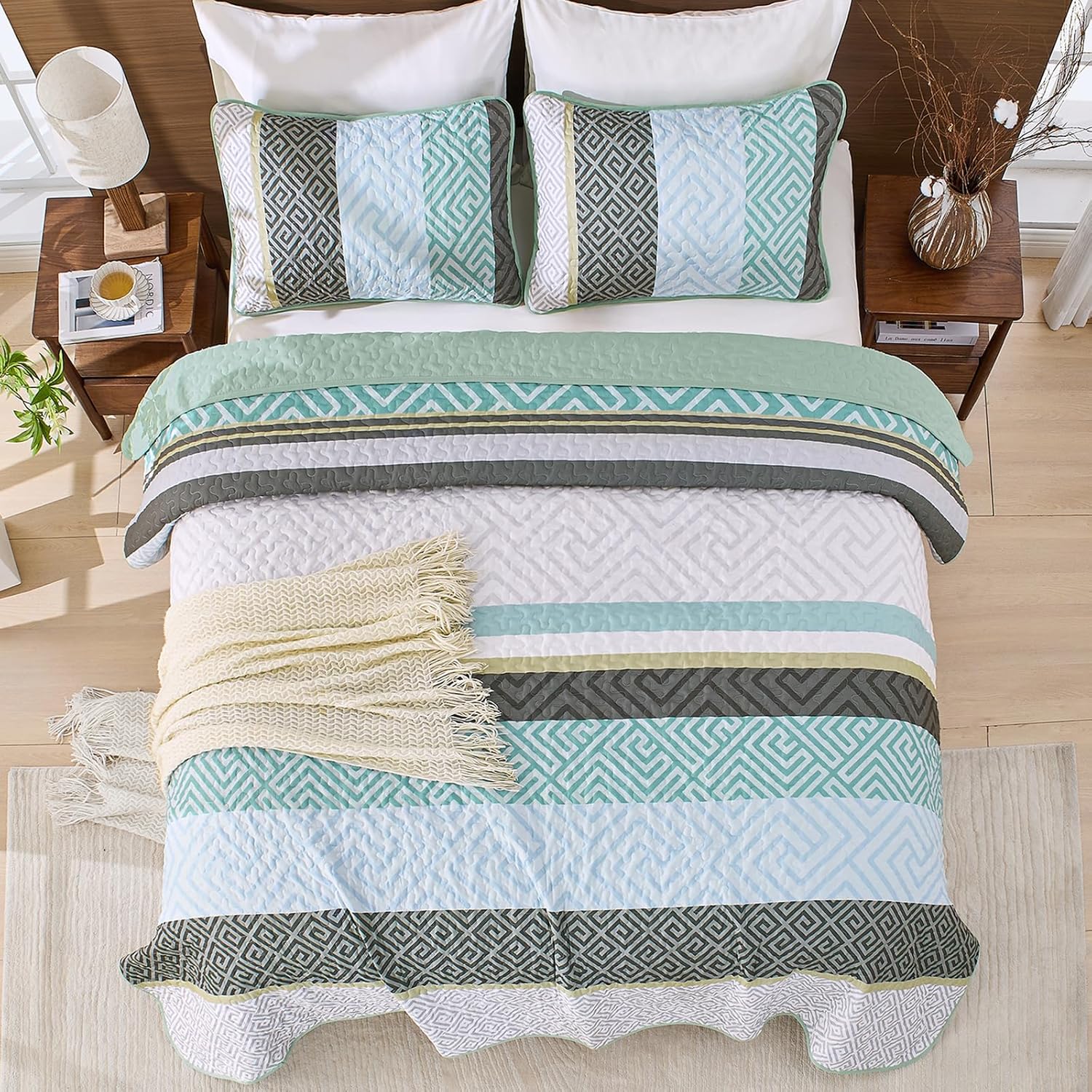 WONGS BEDDING King Size Quilt Set with 3 Pieces