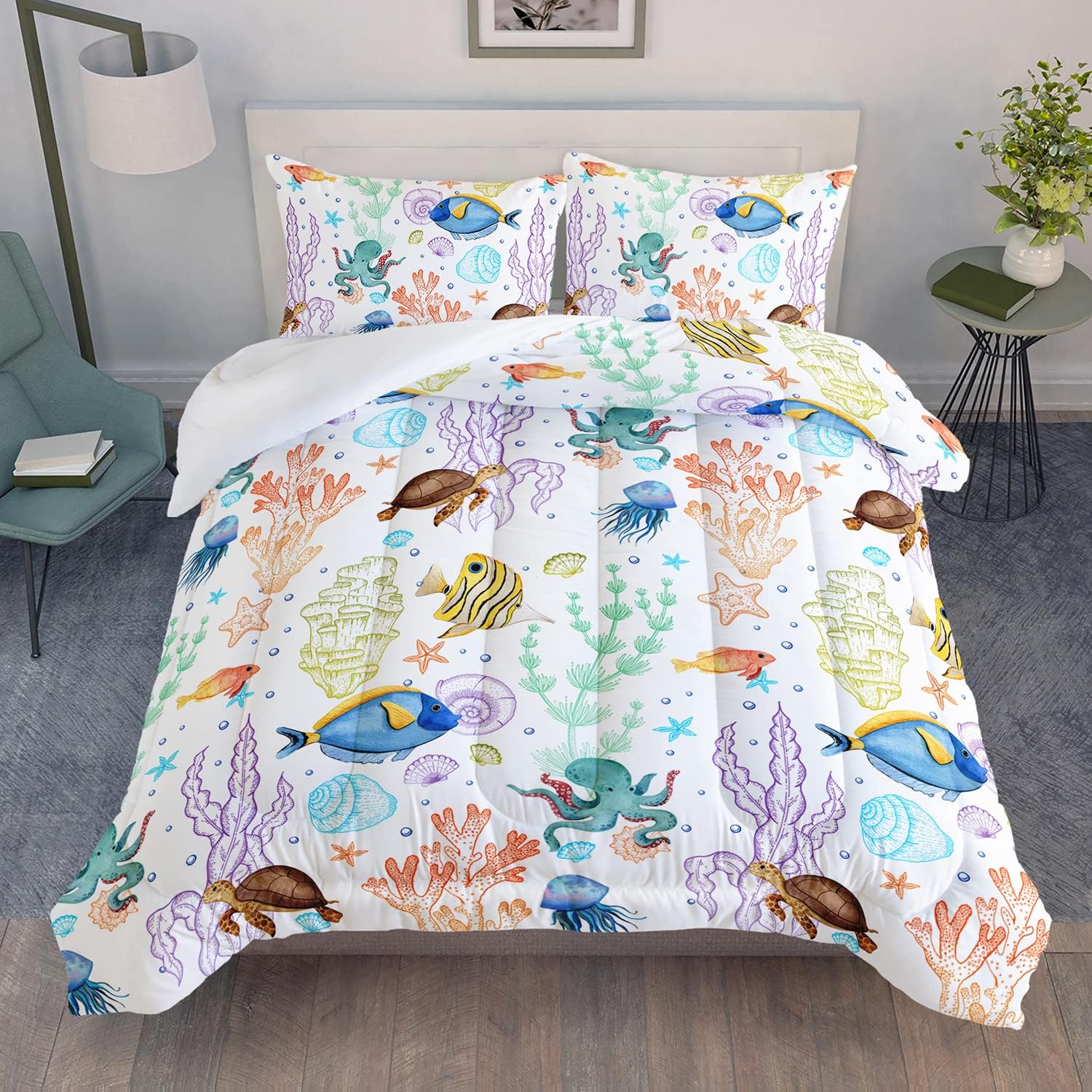 Turtle Comforter Set Twin Ocean Sea Turtle Bedding Set with 2 Pillowcases