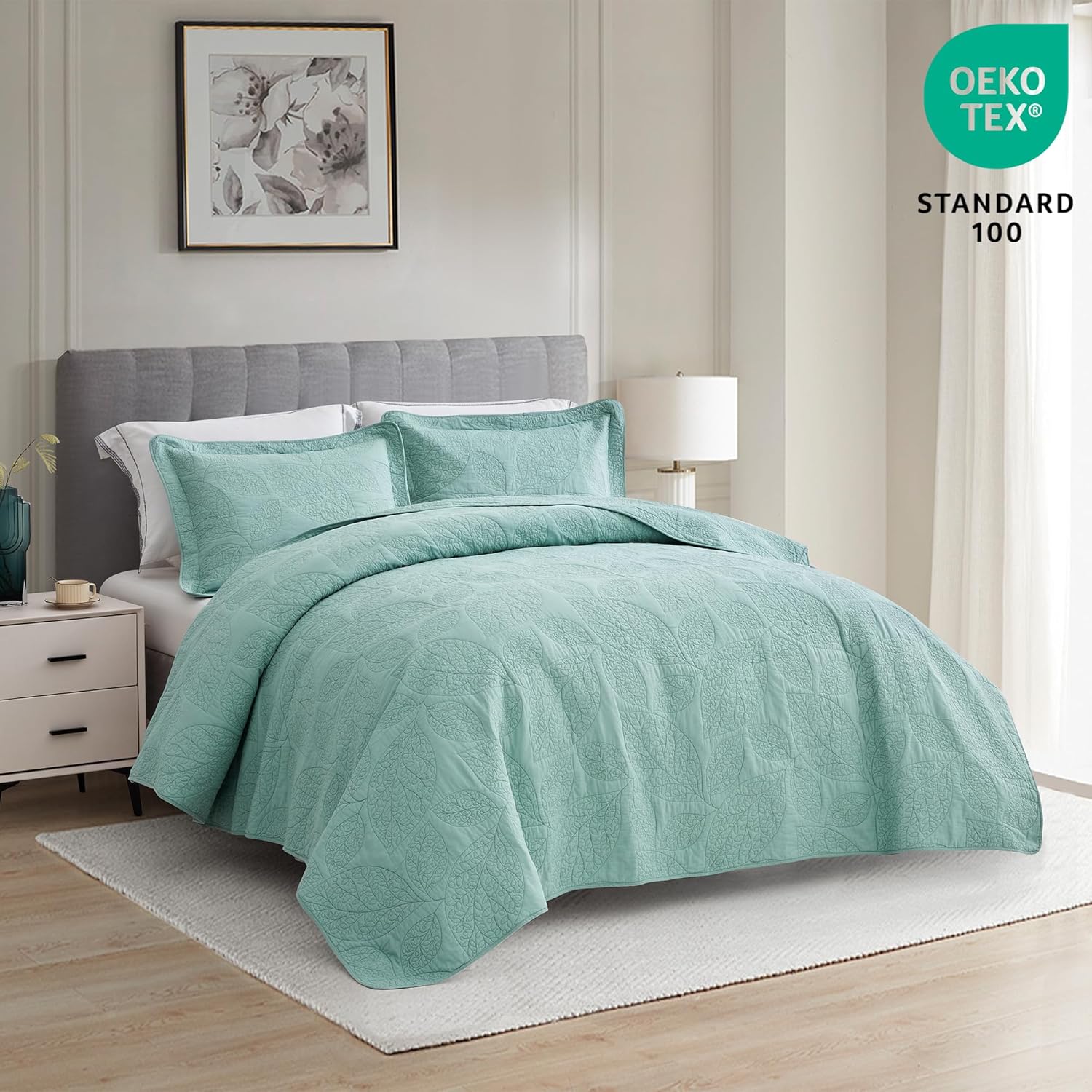 CHIXIN Botanical Cotton Quilt Queen Size - Seaglass