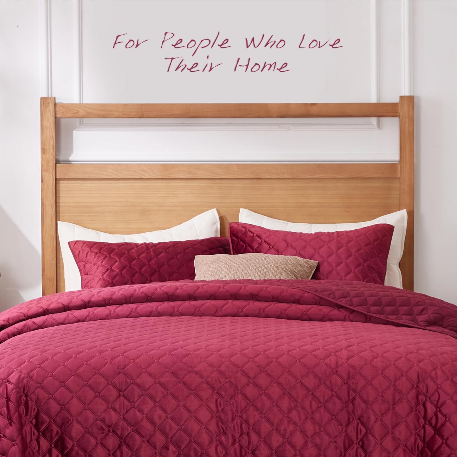 Sophia William Velvet King Quilt Set 3D Air Layer Super Soft Lightweight Burgundy