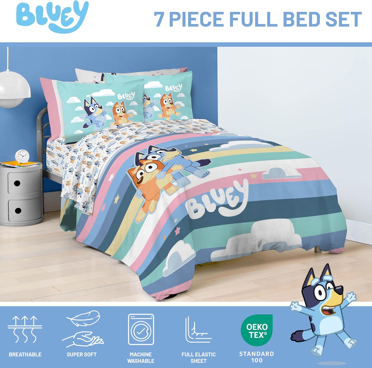 Jay Franco Bluey 7 Piece Comforter Set for Kids