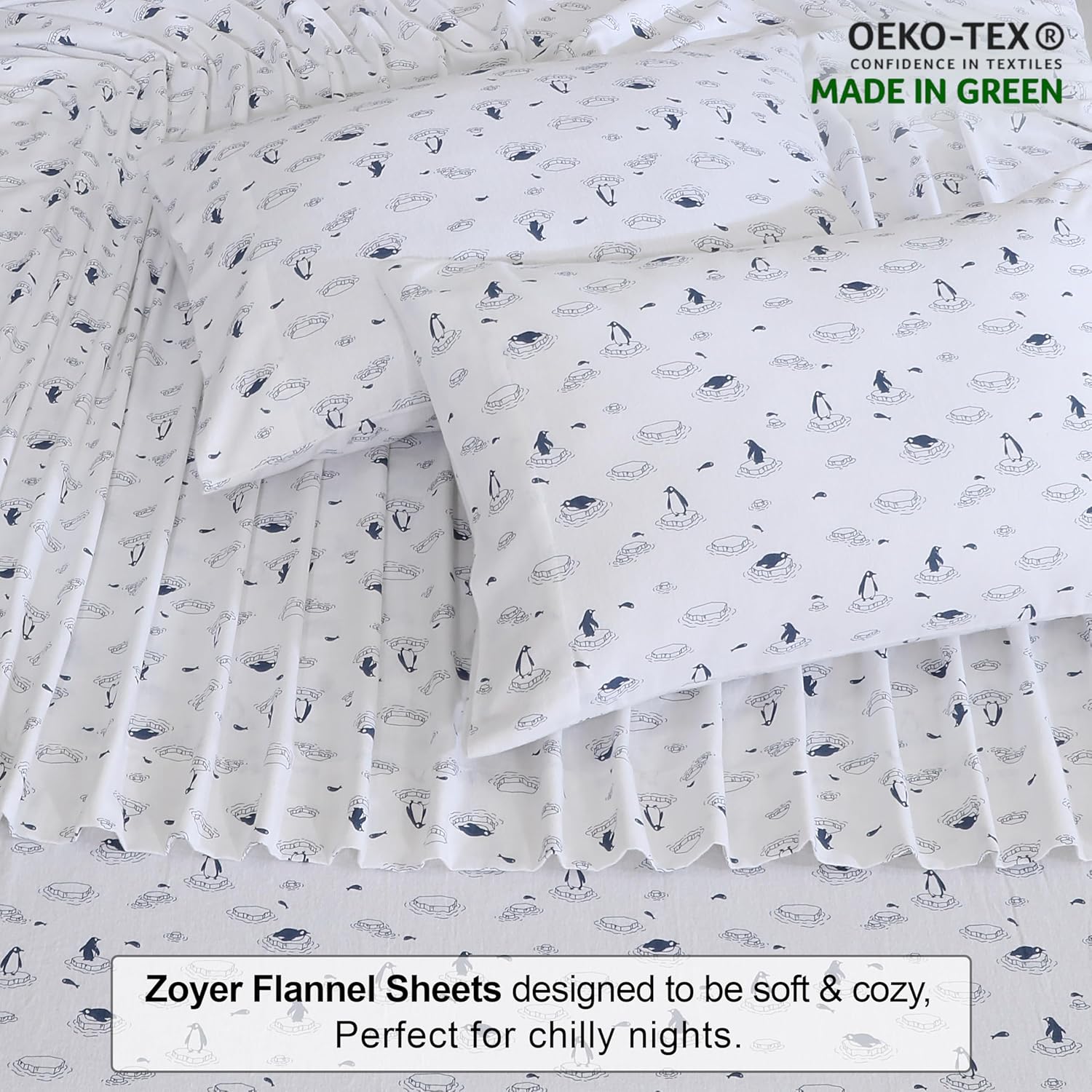 ZOYER Flannel Sheets Queen Set - Deep Pocket Double Brushed 4 Piece