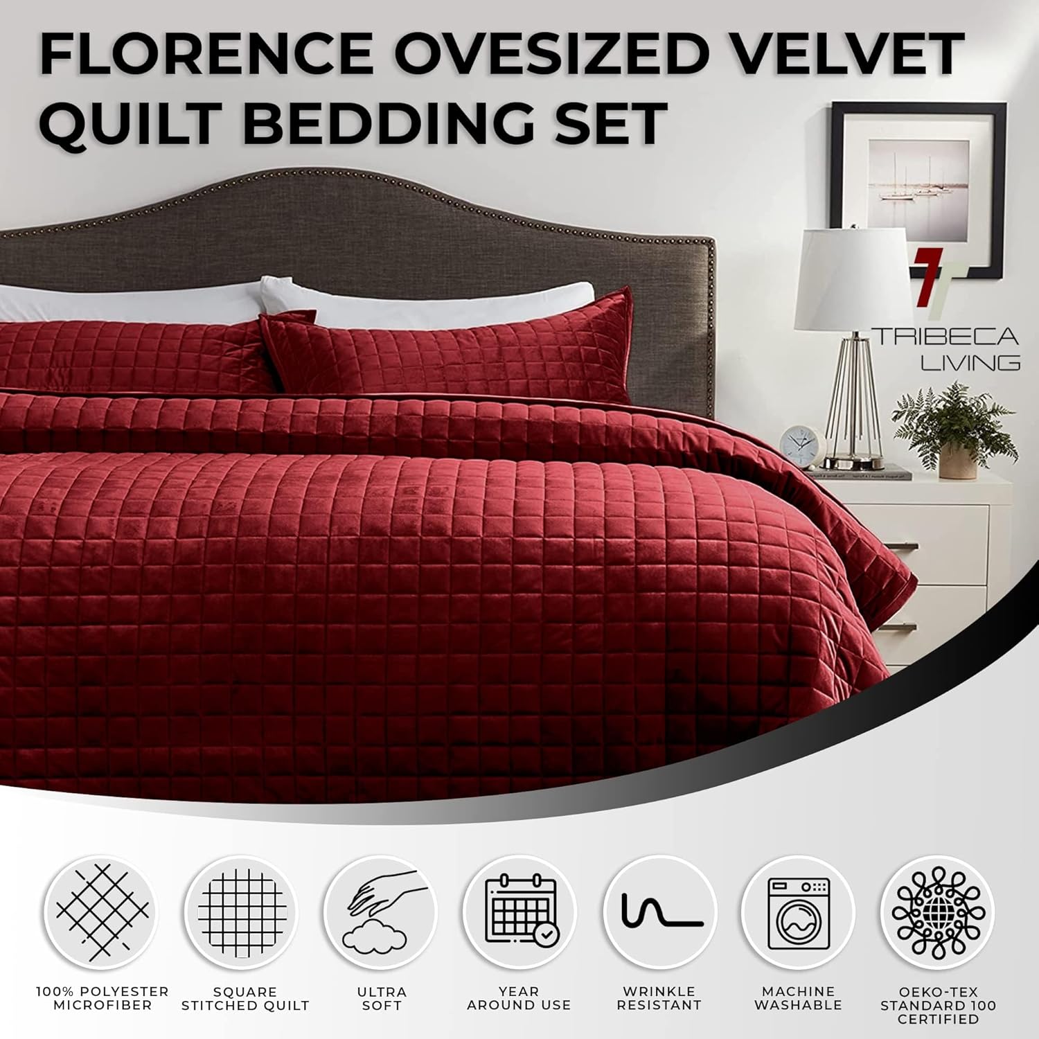 Tribeca Living Luxury Velvet Quilt Set Queen