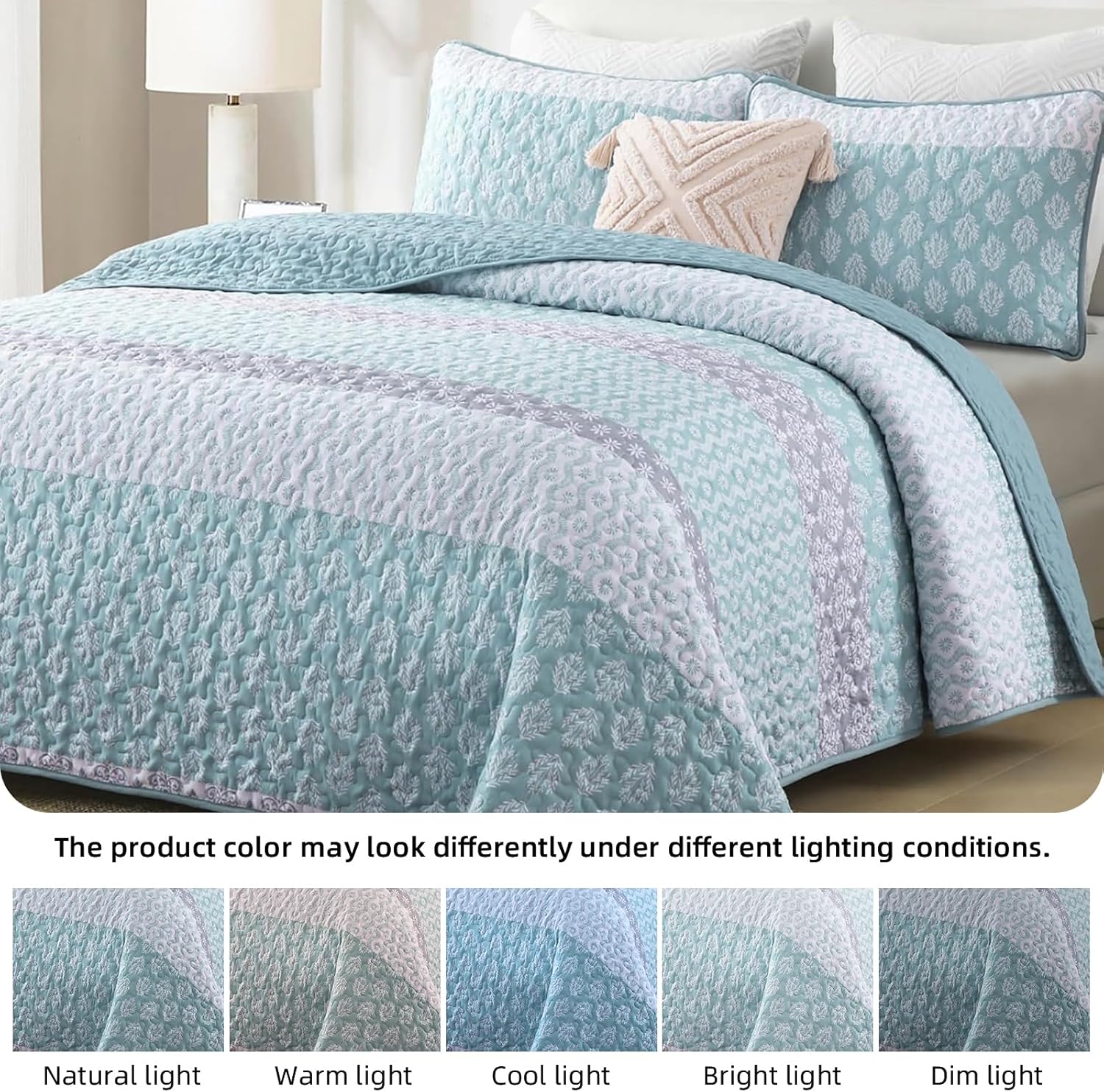 Cottolester Aqua Boho Queen Quilt Set 3 Pieces