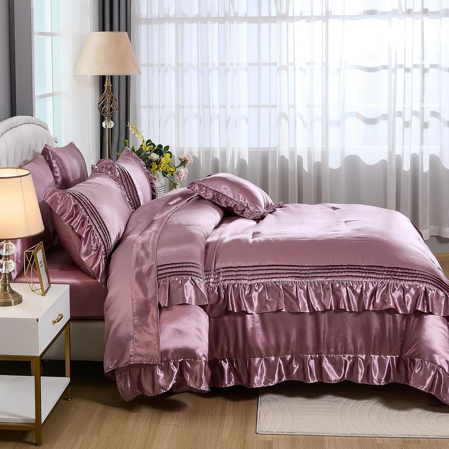 Luxury Satin Comforter Set 8-Piece Blush Pink