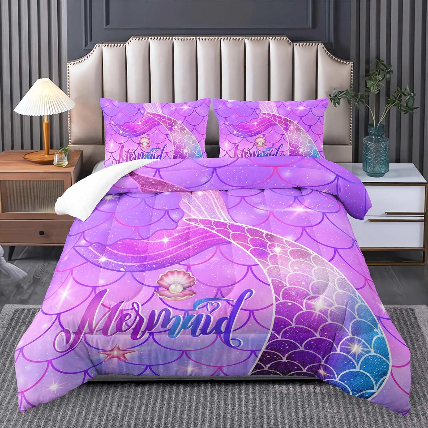 Mermaid Comforter Set Twin Rainbow Scales Purple Dream Bedding