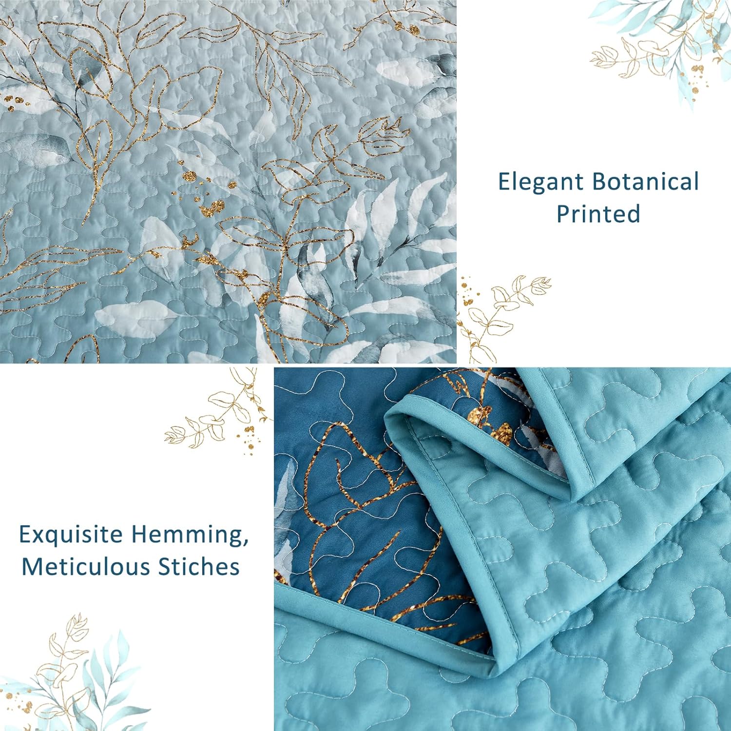 Anibedding Gradient Blue Queen Quilt Set 3-Piece