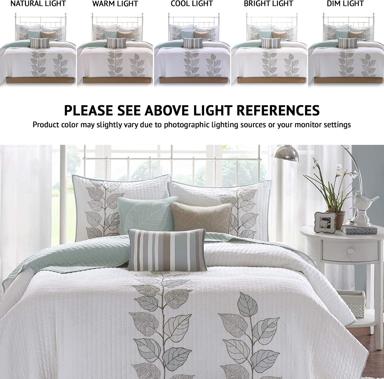 Madison Park Caelie Quilt Leaf Blue 6 Piece Set