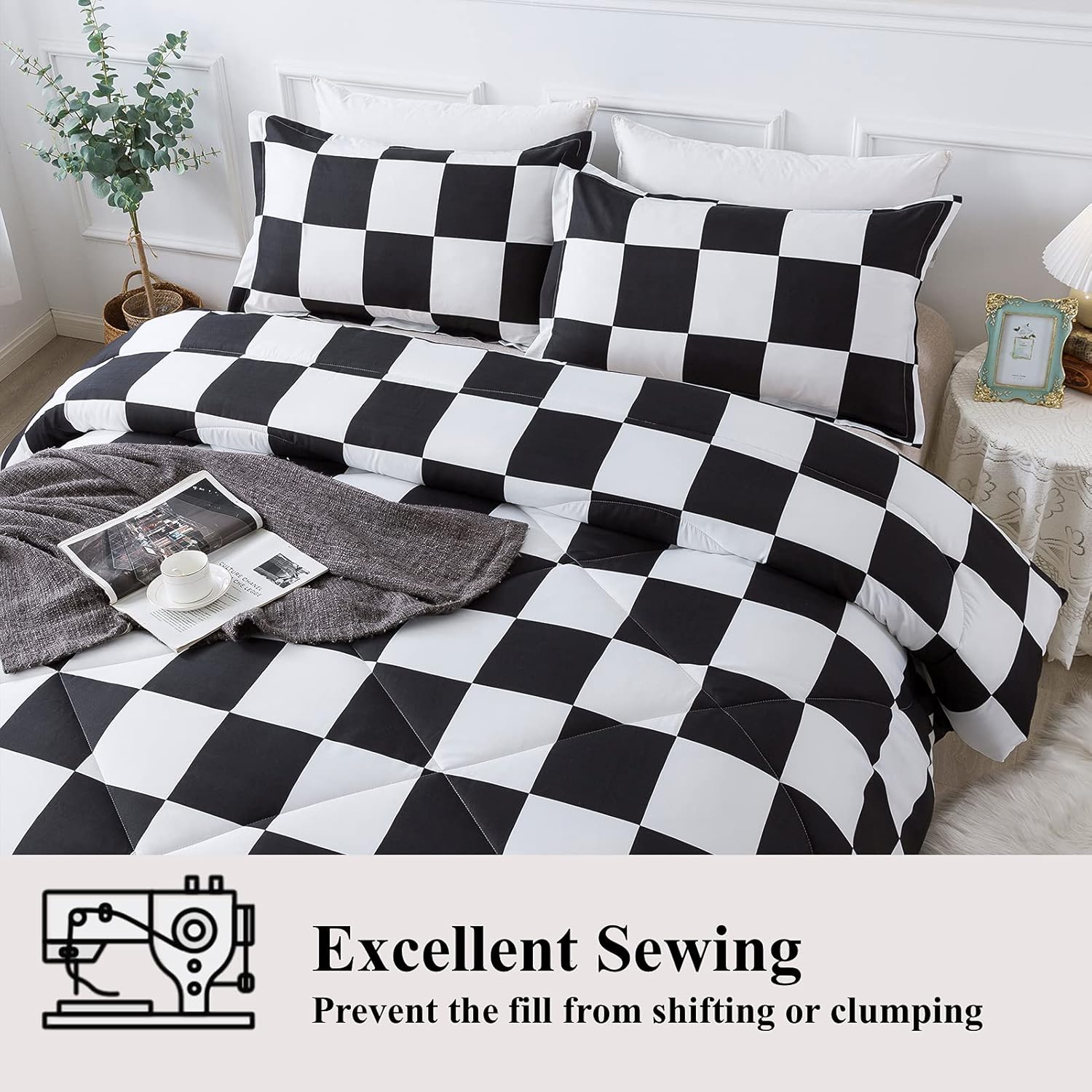 Andency Checkered Comforter Queen Set 3 Pieces