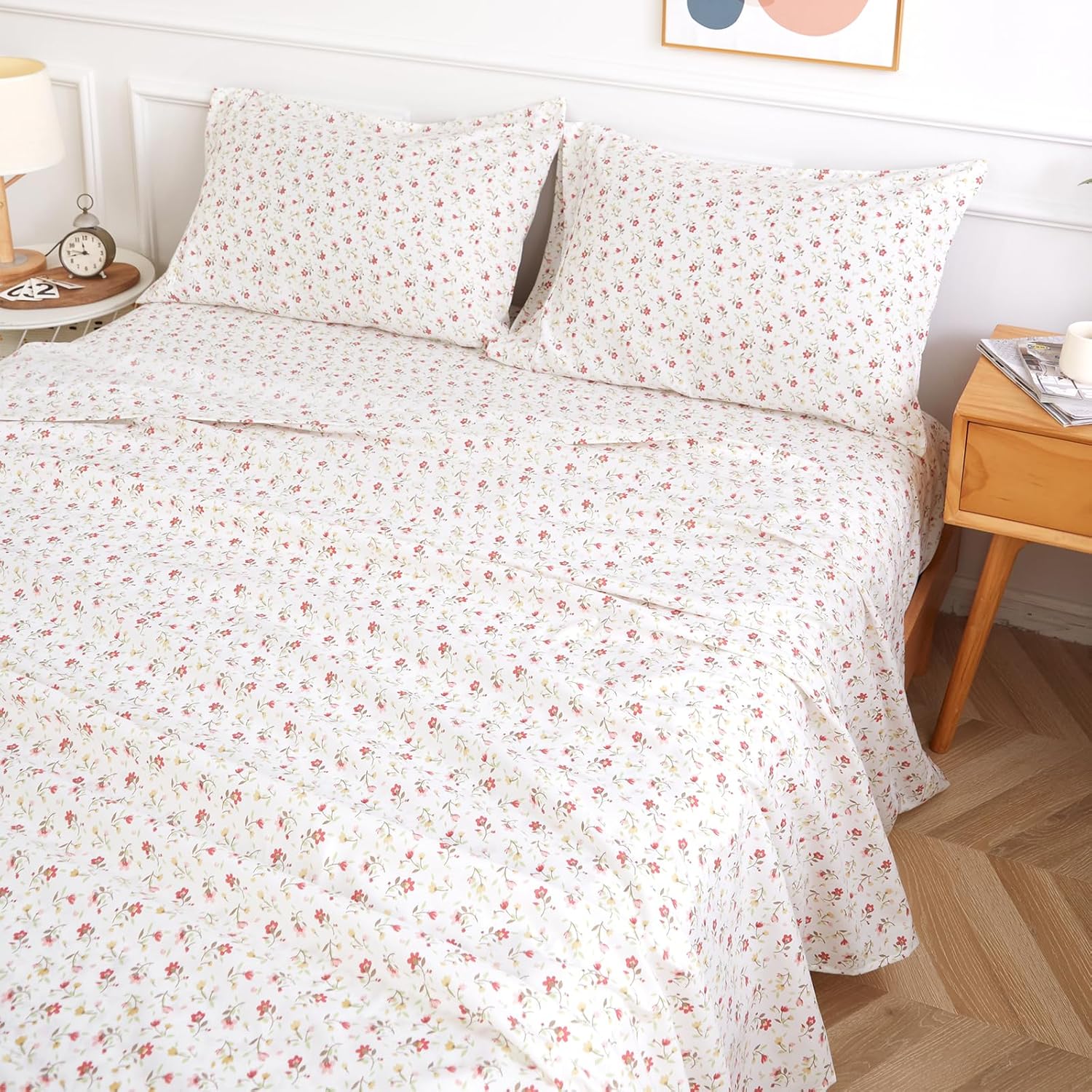 ILVOE California King Sheet Set 4 Piece Floral Microfiber