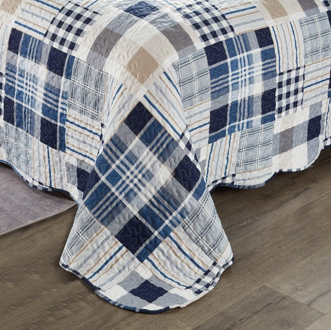 Brilliant Sunshine Blue Plaids Stripes Quilt Set King Size 3-Piece