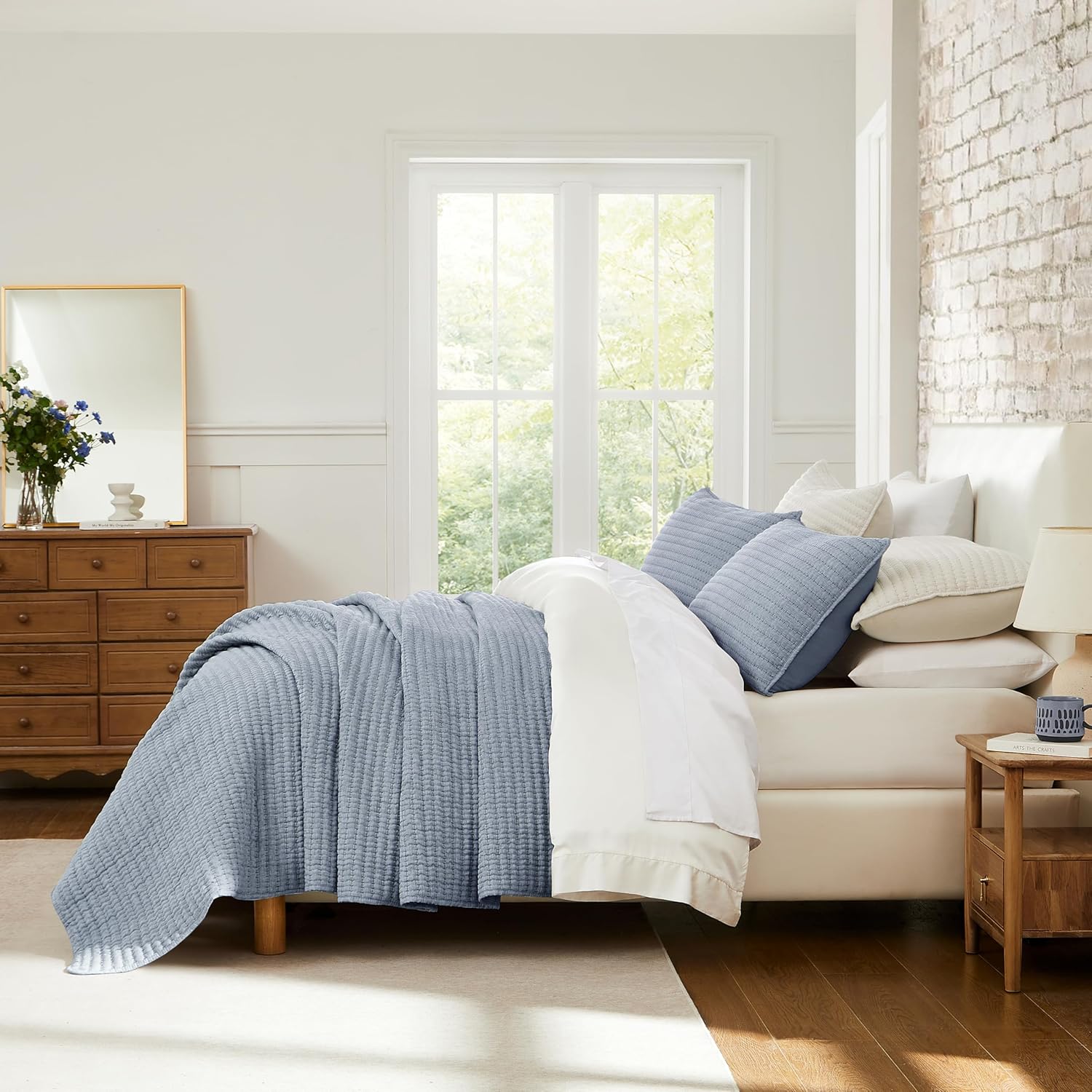 WDCOZY Chambray Pick Stitch Twin Quilt Set 1