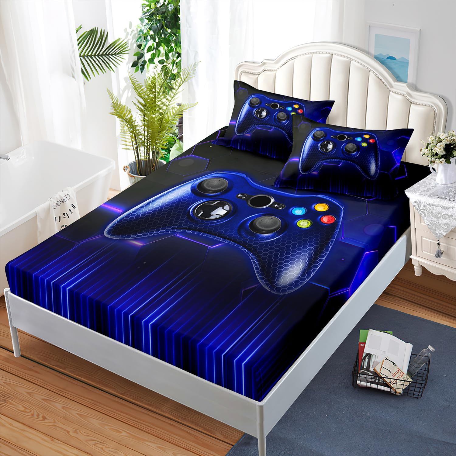 AILONEN Gamer Fitted Sheet Set Twin XL for Boys 1