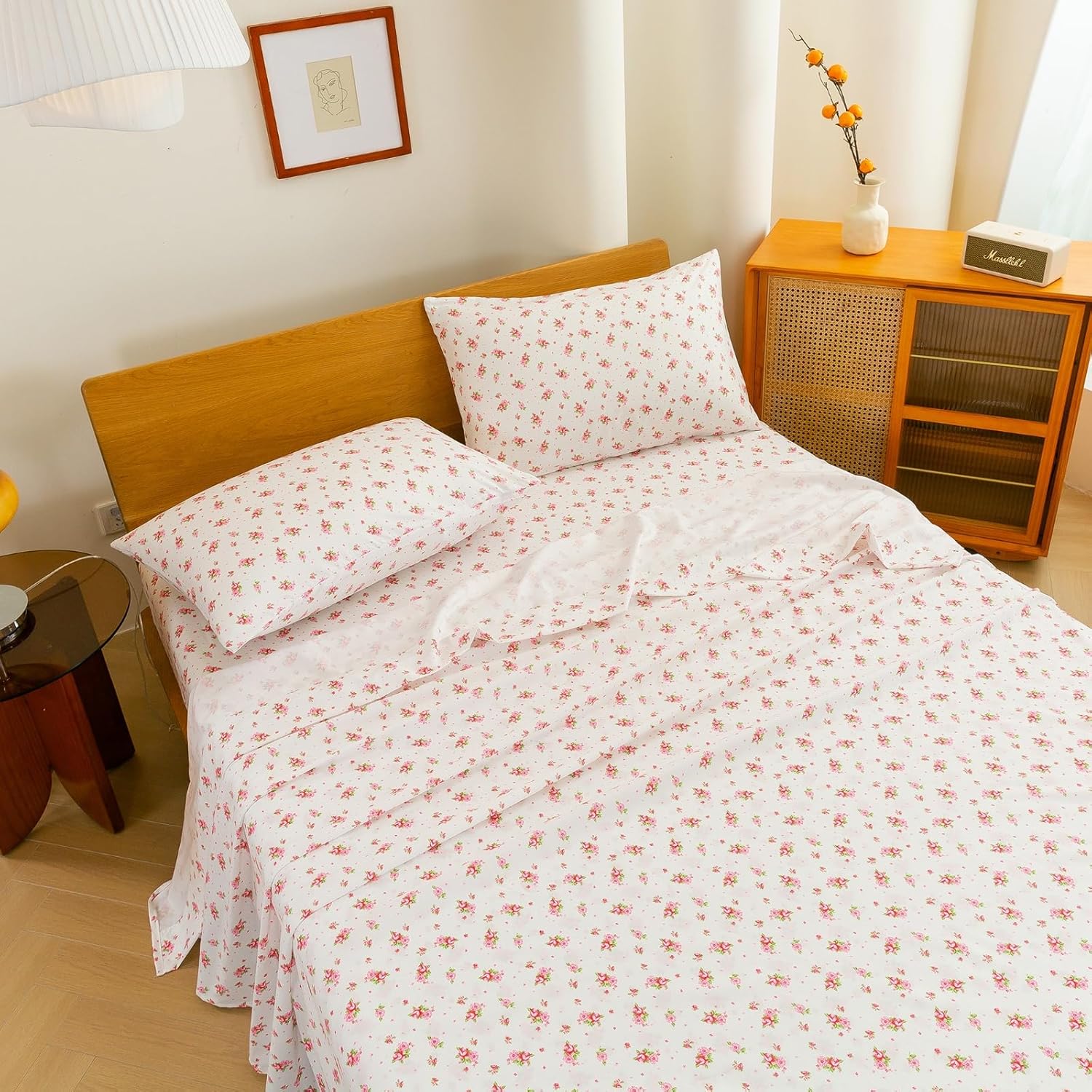 JiaPoem 4-Piece Floral Sheet Set - Cool Ultra Soft Queen Sheets