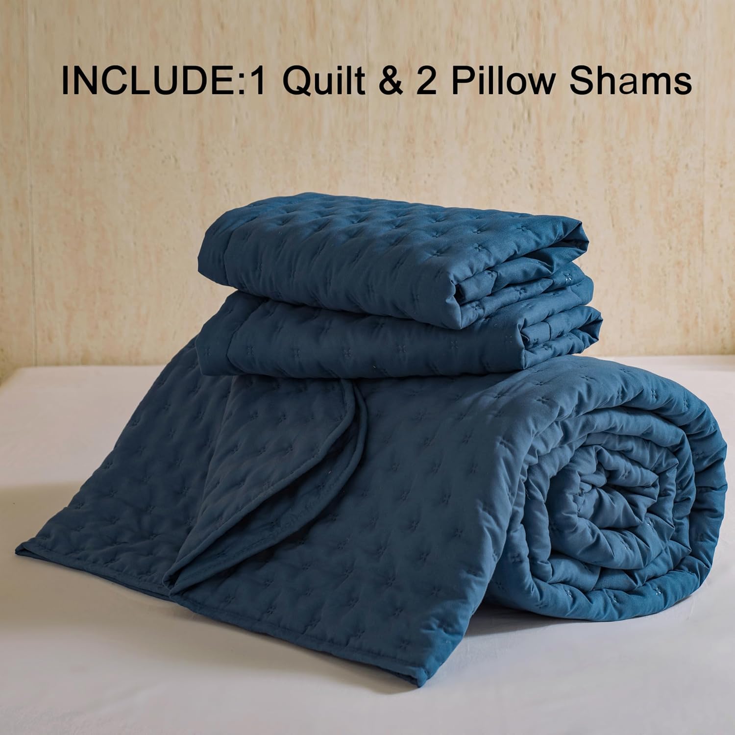 DOWNCOOL Blue King Quilt Set 3-Piece All Season