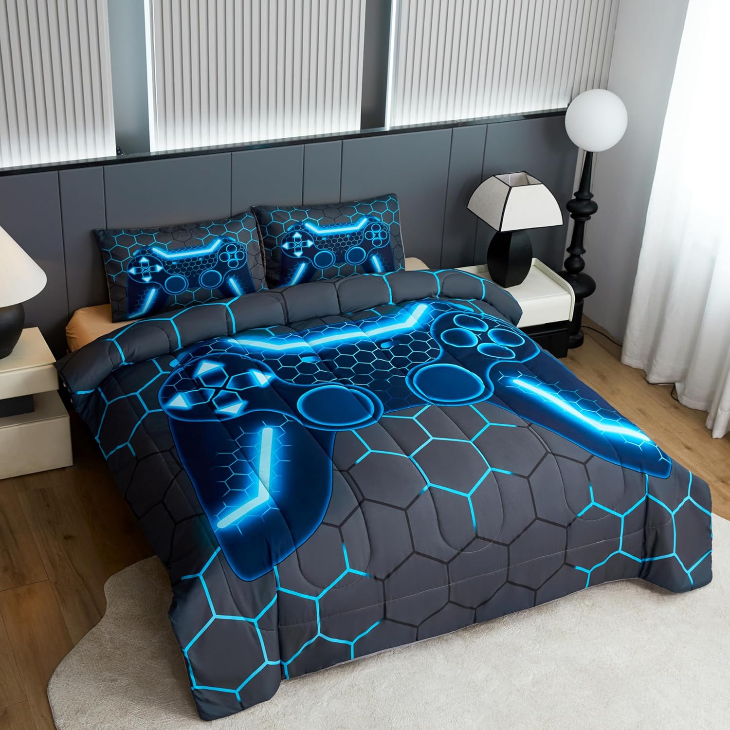 Akkialla Gaming Comforter Set for Kids Twin Size Blue