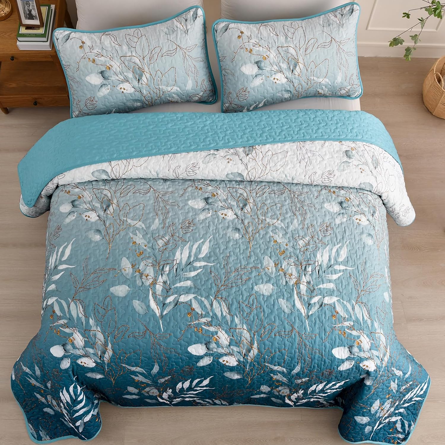 Anibedding Gradient Blue Queen Quilt Set 3-Piece