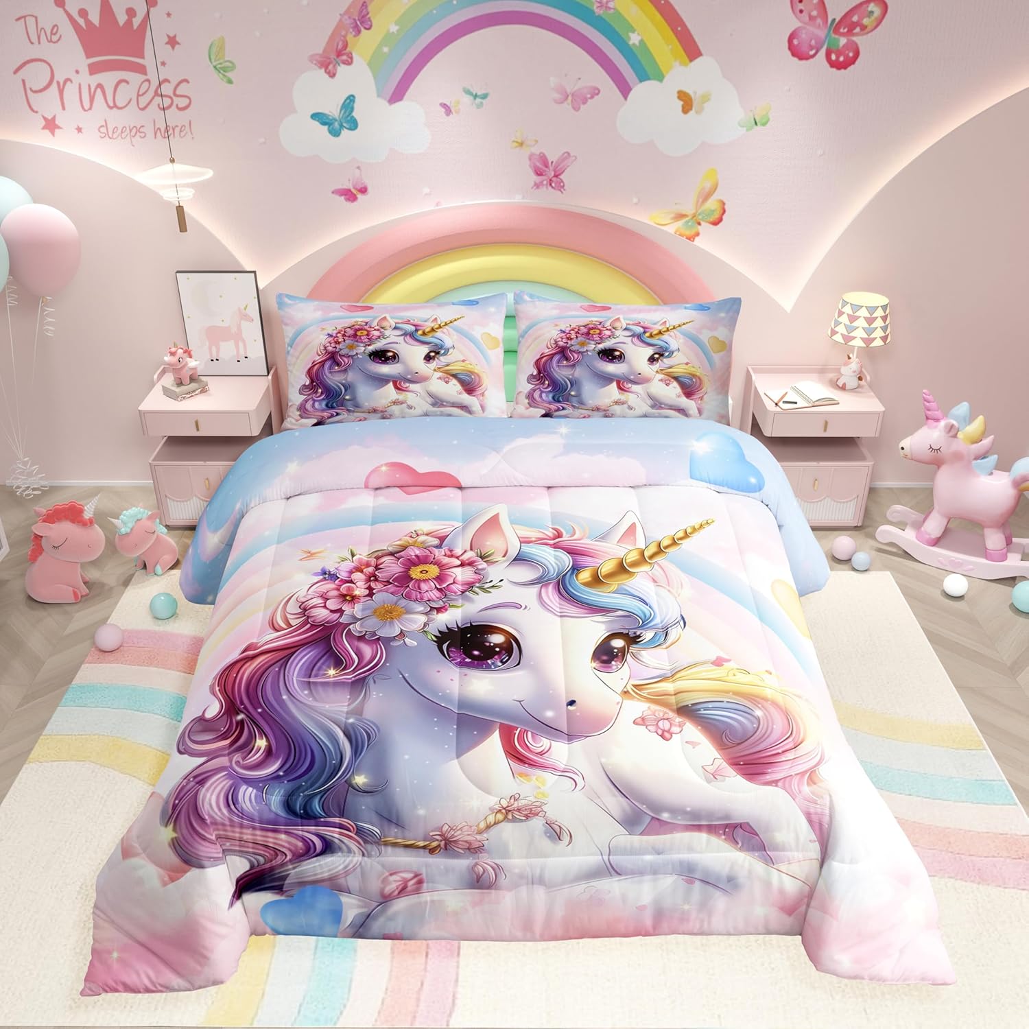 Erosebridal Unicorn Twin Comforter Set for Girls