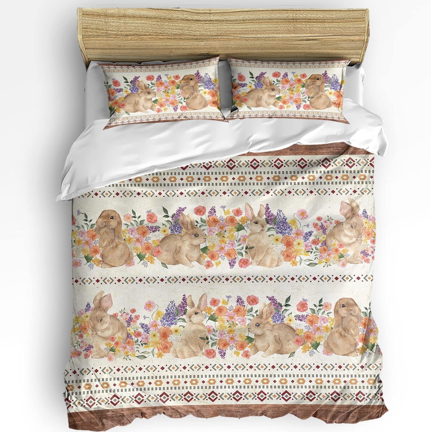 OComster California King Duvet Cover Set with Bunny Pattern