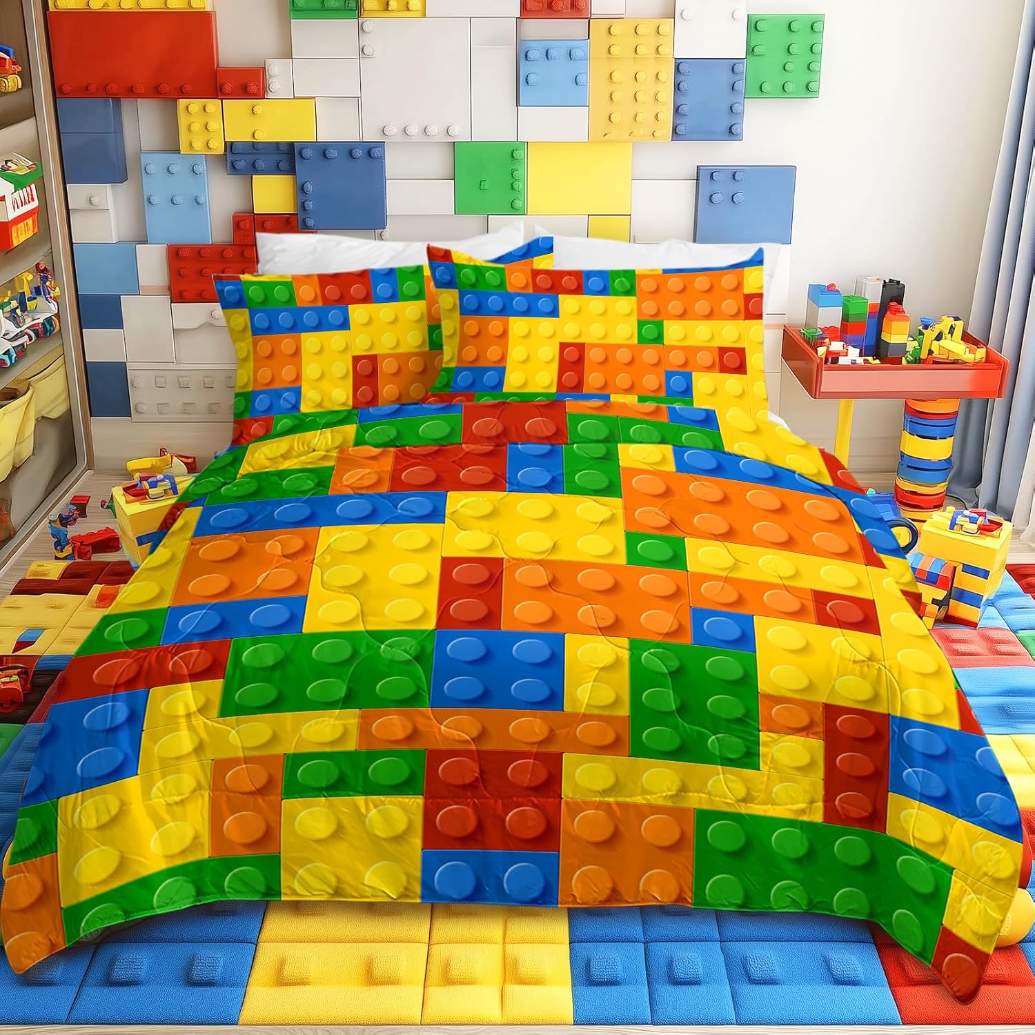 BlessLiving Kids Building Blocks Comforter Set - 3-Piece Twin