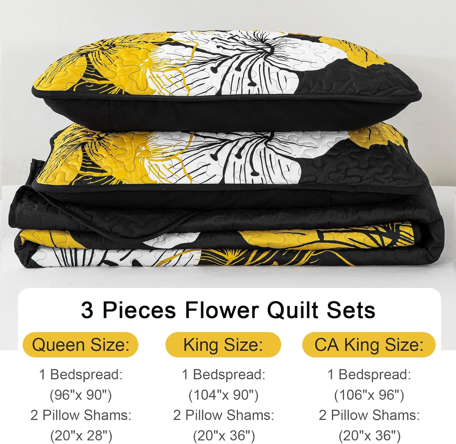 DJY 3 Piece Quilt Set Cal King Gold Floral