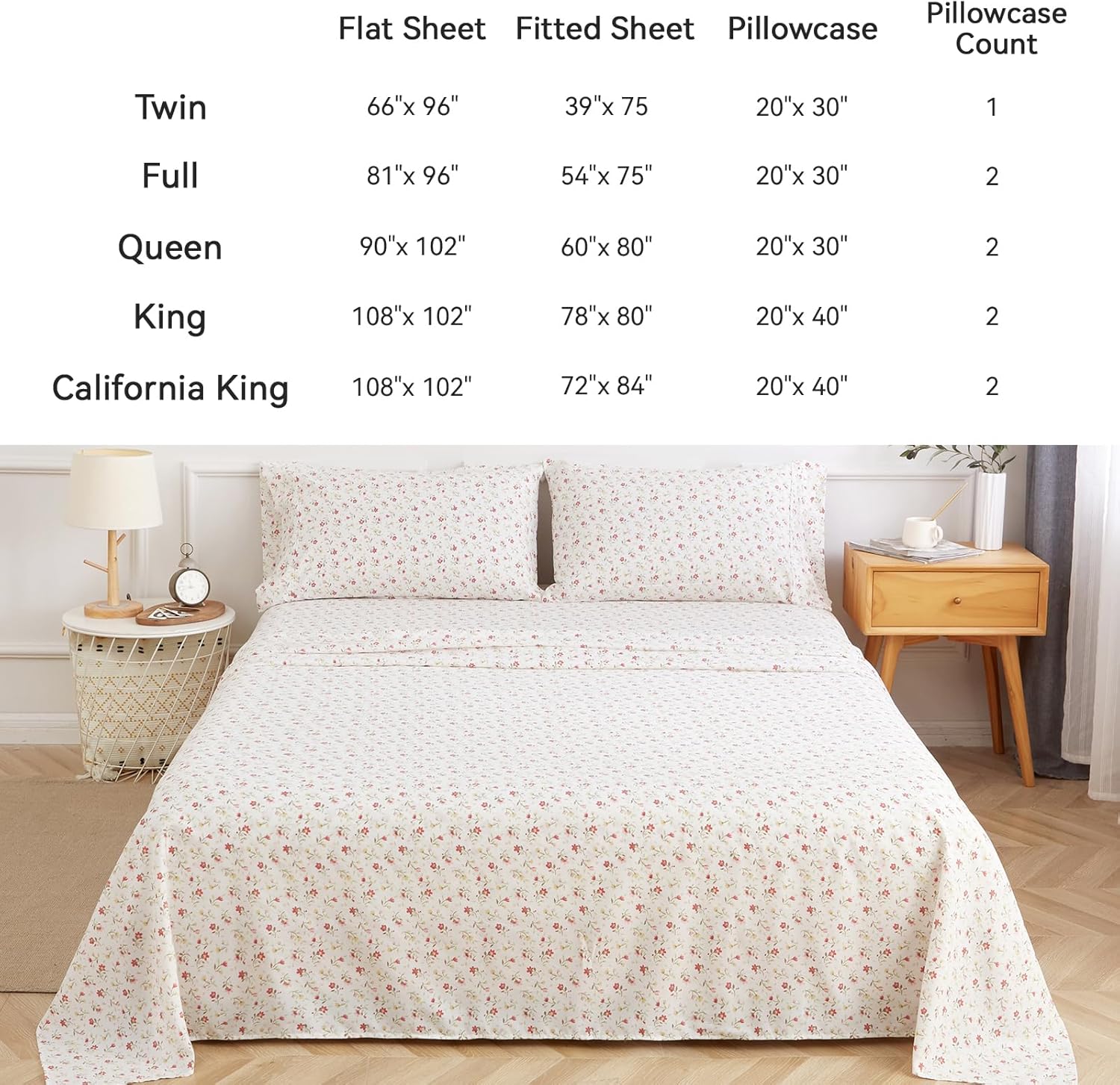 ILVOE California King Sheet Set 4 Piece Floral Microfiber