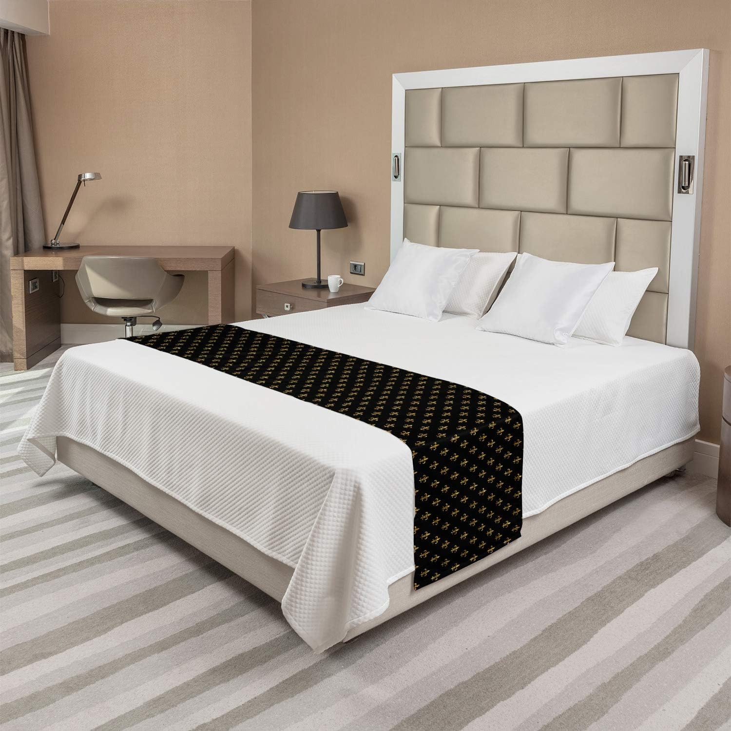 Ambesonne Fleur De Lis Bed Runner - 104x195 Yellow Black