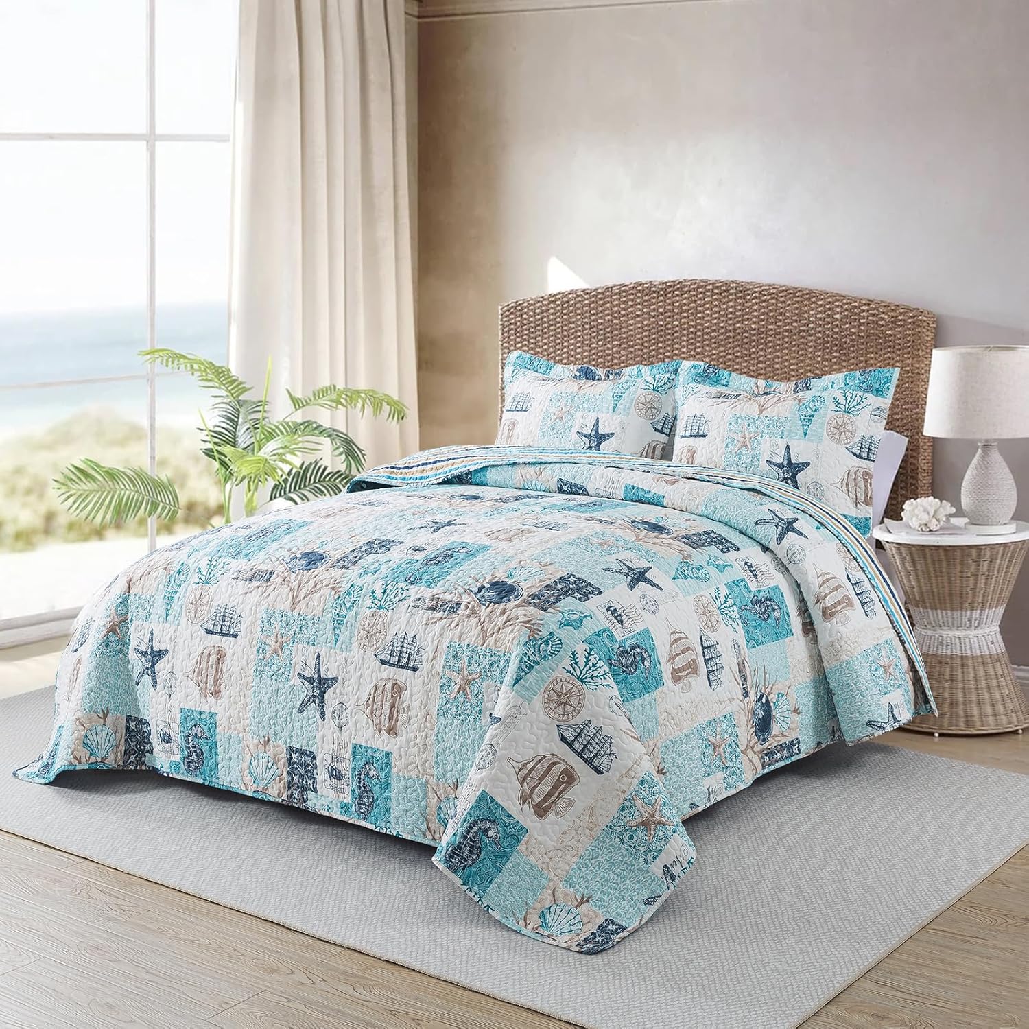 Travan King Size Beach Quilt Set with 2 Shams