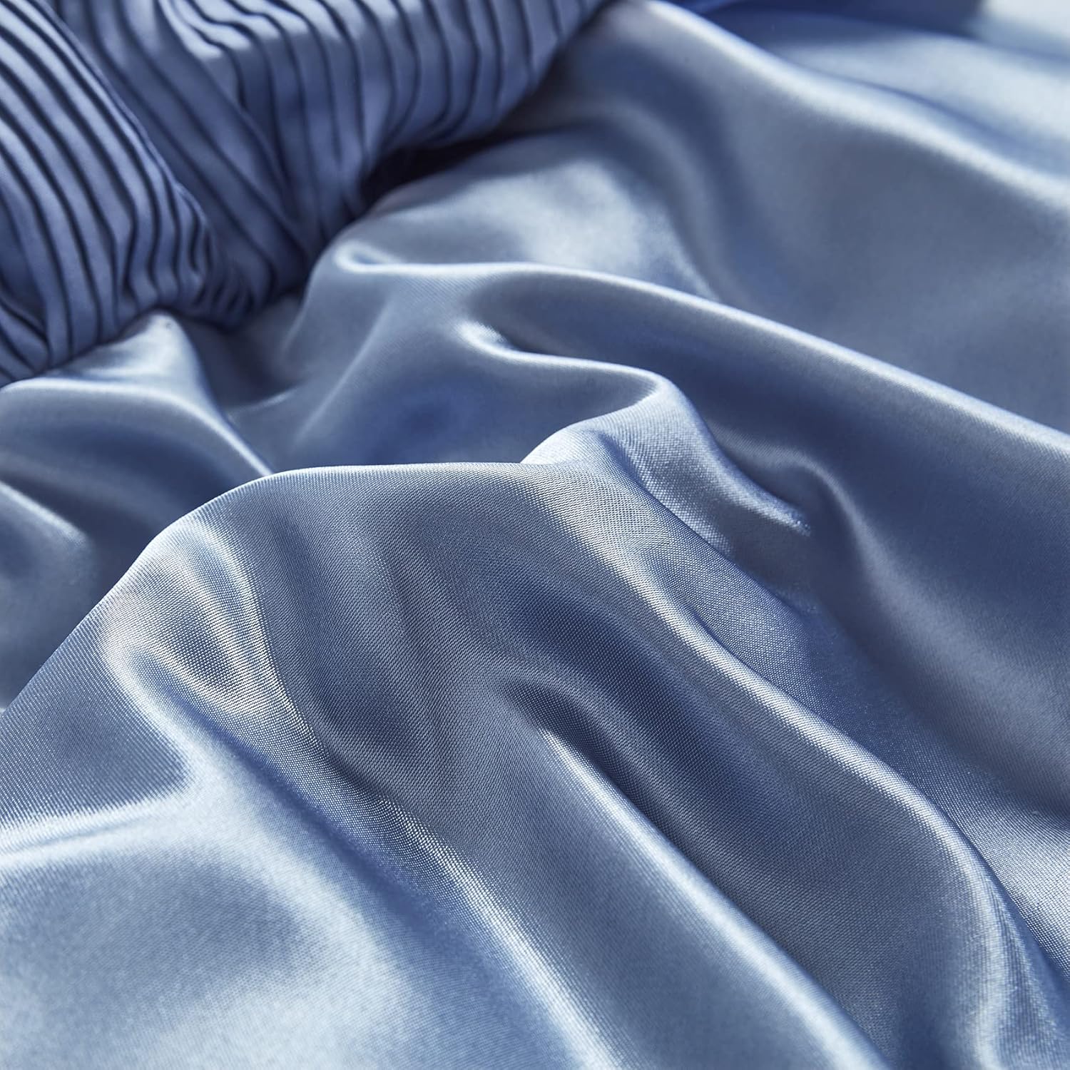Tache Satin Floral Lace Ruffle Comforter Set King Blue