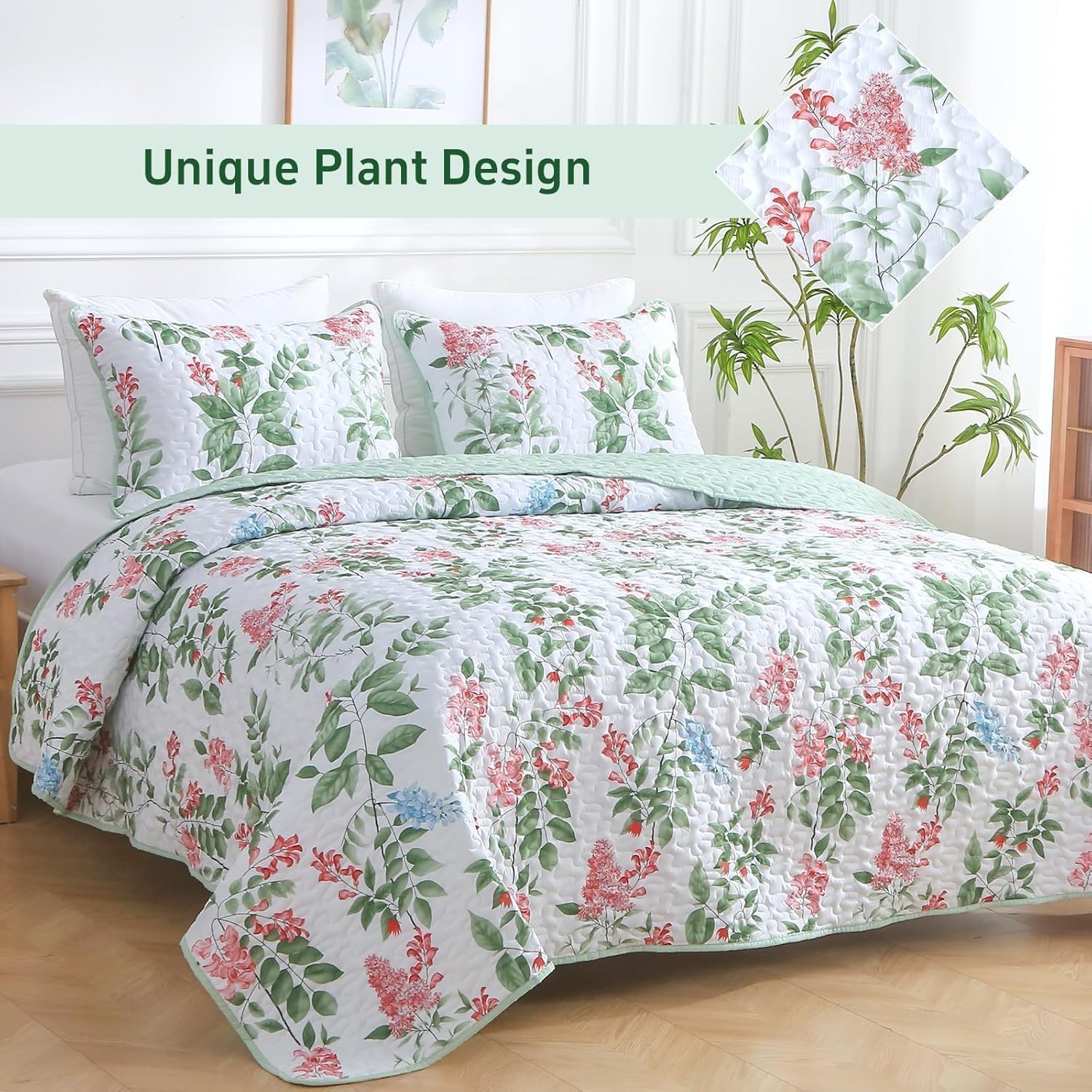 Heymybed Green Quilt Set Queen Size 3 Piece