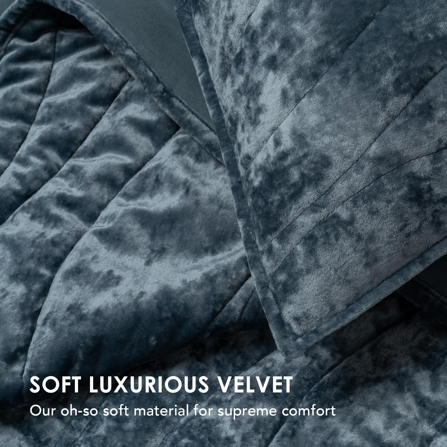 EVERGRACE Velvet Queen Quilt Set Stormy Blue