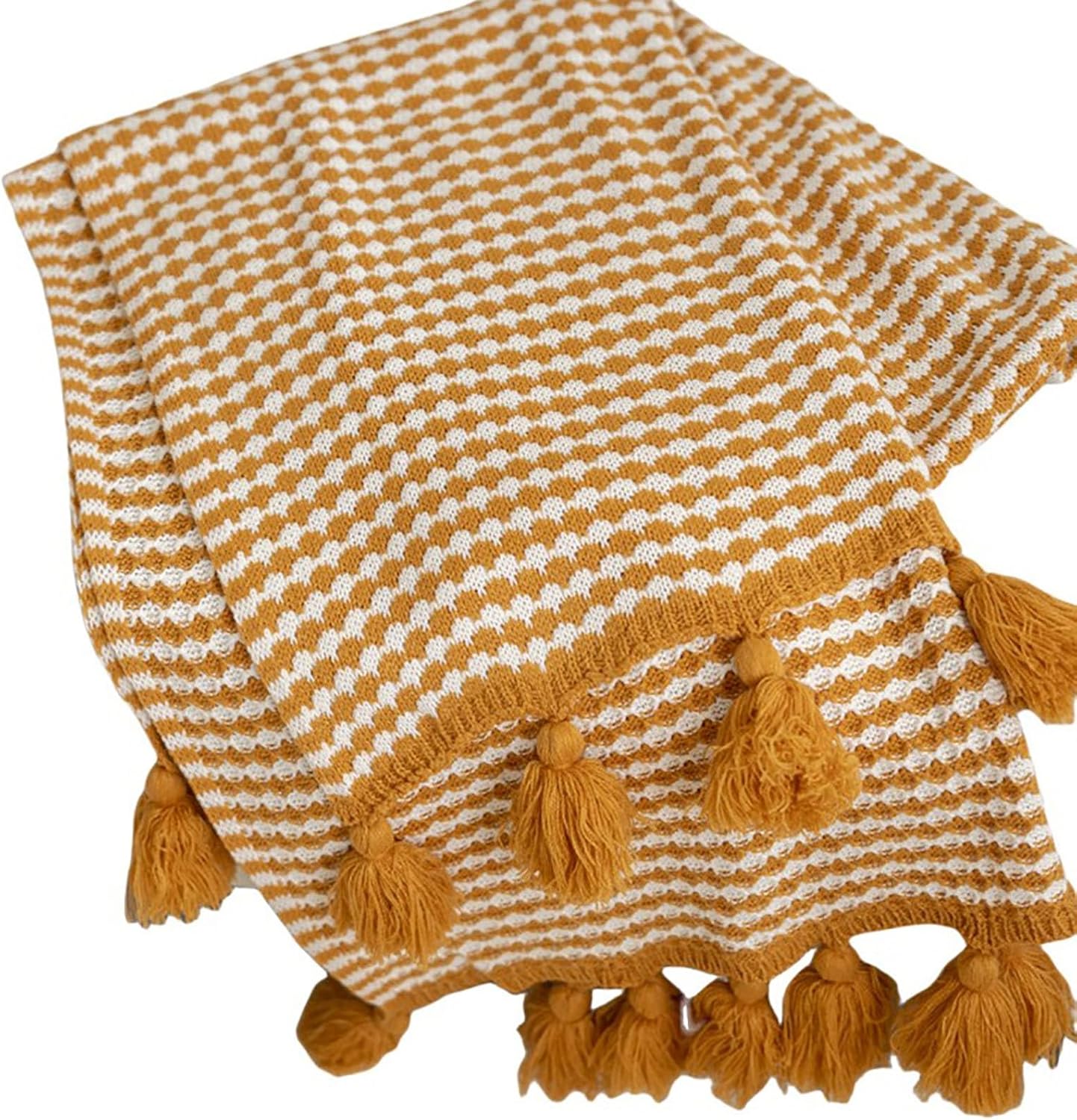 Knitted Bed Runner Scarf with Tassels 230x90cm Blue