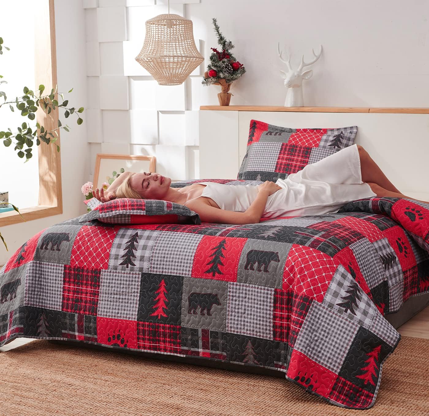 ARL HOME Rustic King Size Plaid Quilt Set