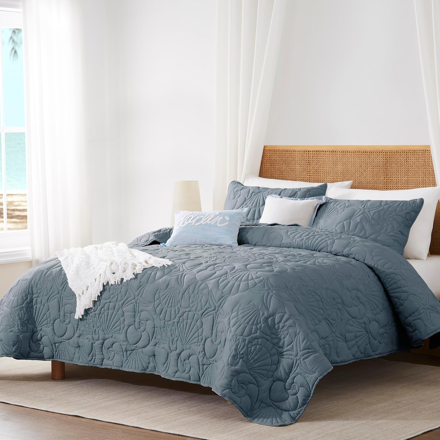 WDCOZY Coastal Beach King Quilt Set