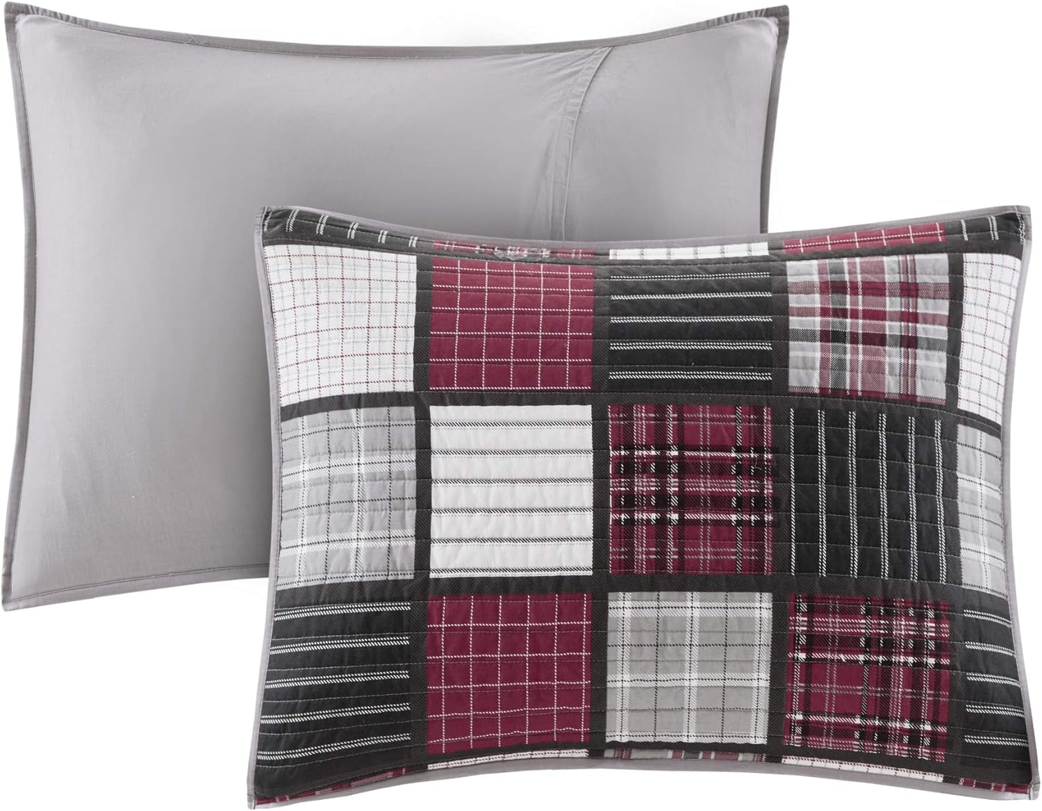 Woolrich Reversible Quilt Set - 3 Piece Tulsa Plaid RedGrey