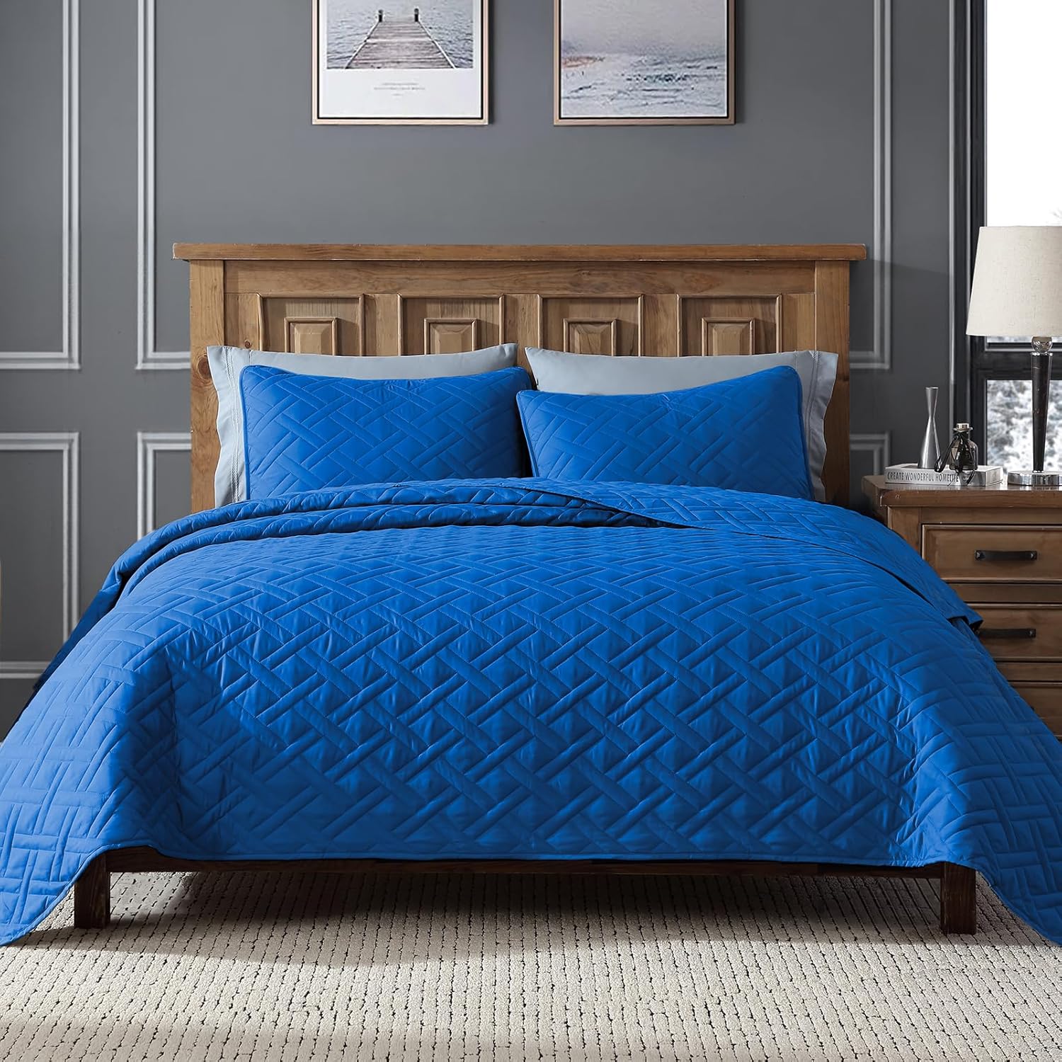 ClevaHome Queen Size Quilt Set with Diamond Pattern
