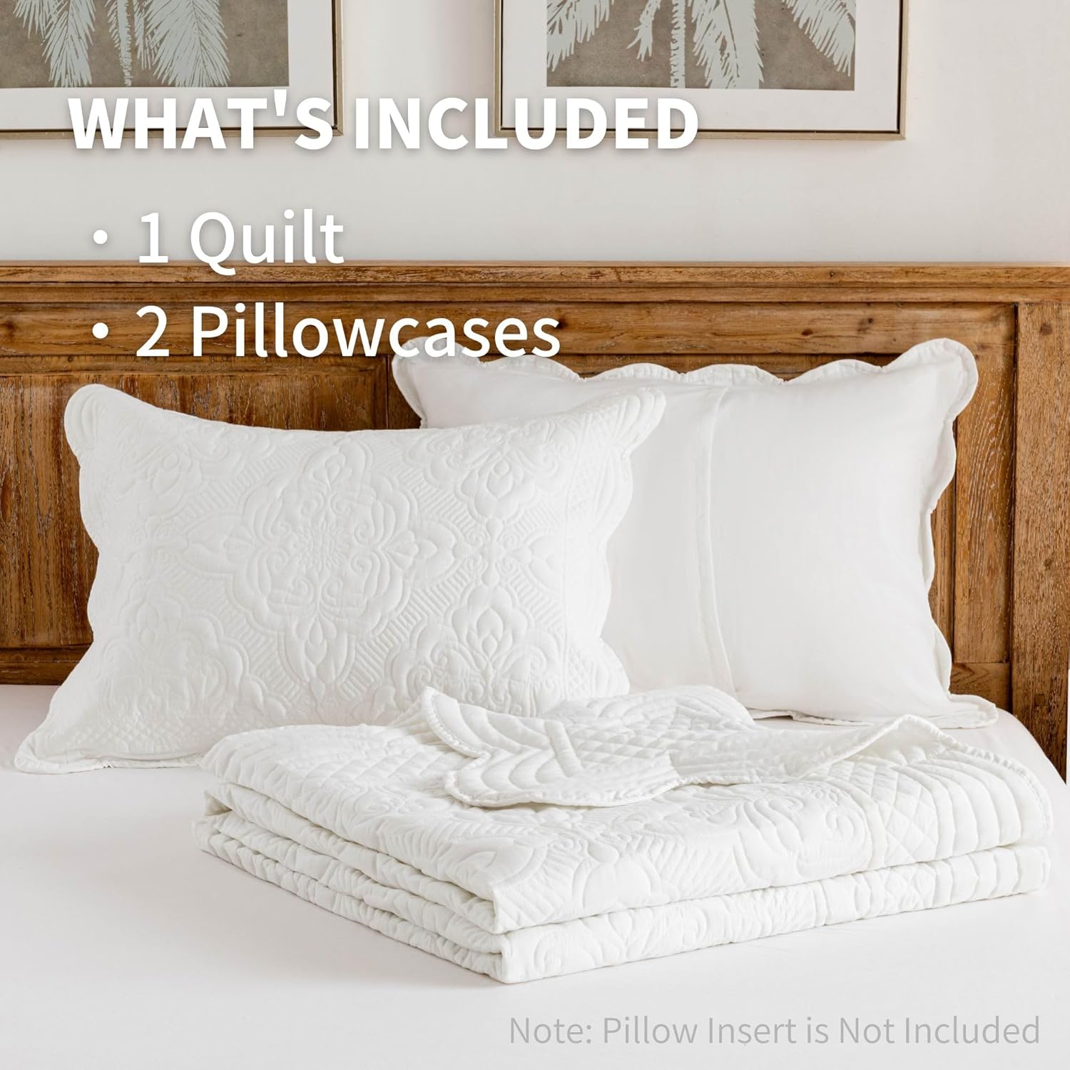 Meadow Park Ivory Embroidered Quilt Set King Size - 3 Pieces
