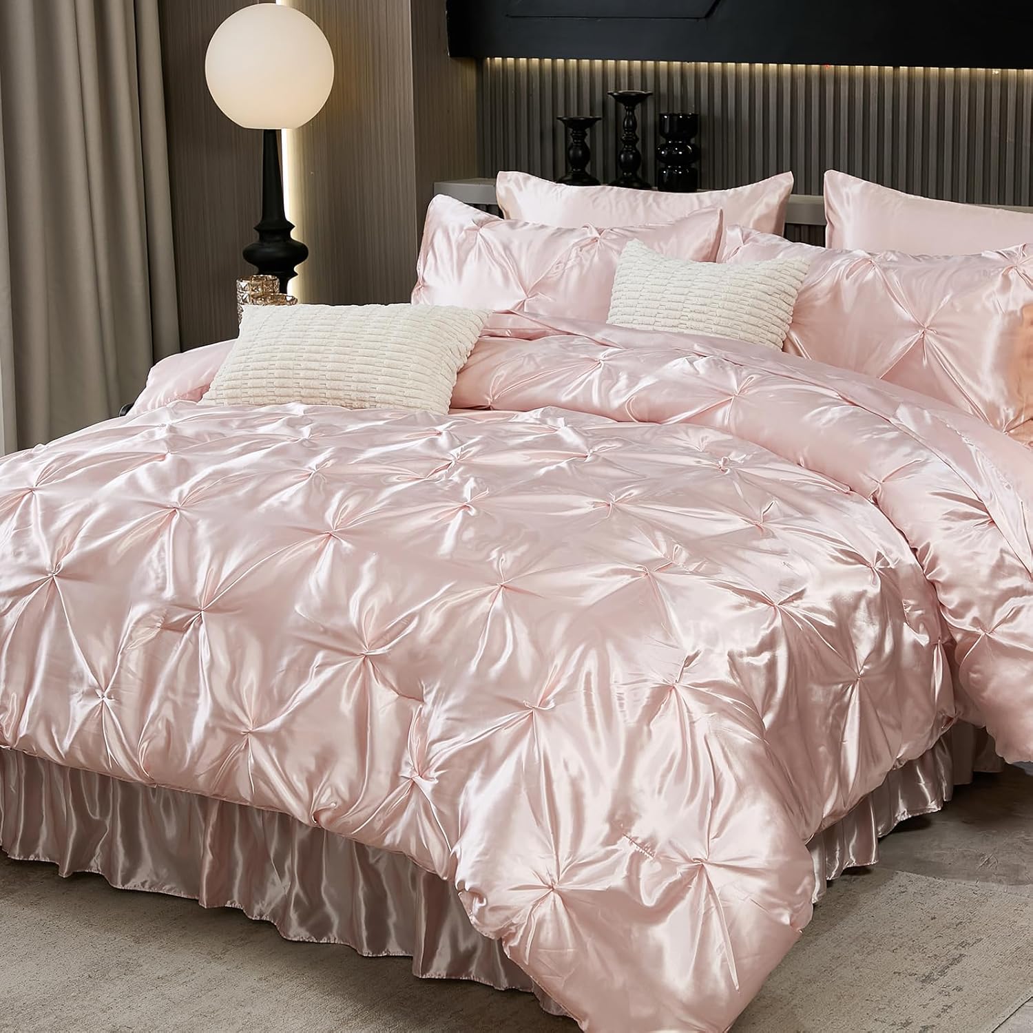 Bedbay Pink Satin King Comforter Set 10-Piece