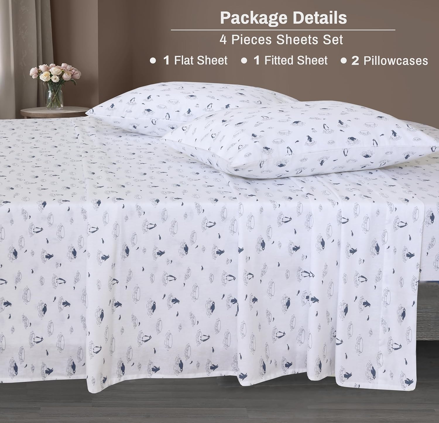 ZOYER Flannel Sheets Queen Set - Deep Pocket Double Brushed 4 Piece